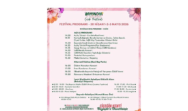 27. Uluslararası Bayındır Çiçek Festivali’nin Programı Belli Oldu